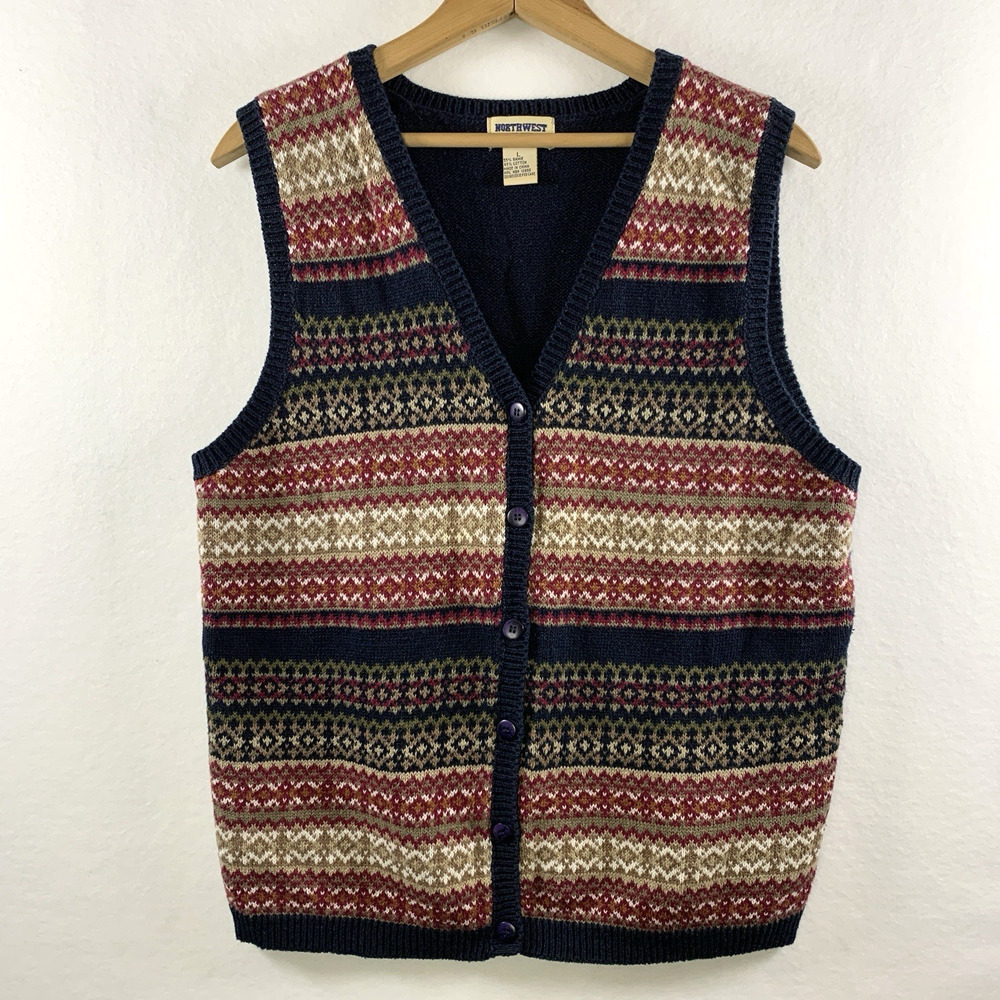 VTG Womens Fair Isle Sweater Vestโ Size M/L Heritage Academia Ramie Cotton